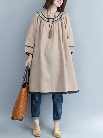 VINTAGE ROUND-NECK PRINTED MIDI DRESS - Zebrant