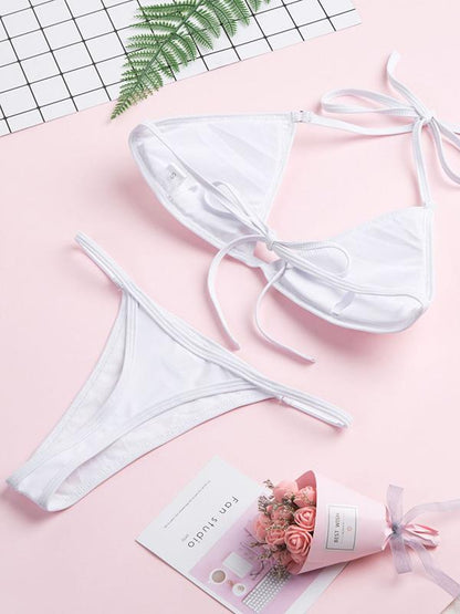 Sequined Lace Up Bikini Swimsuit