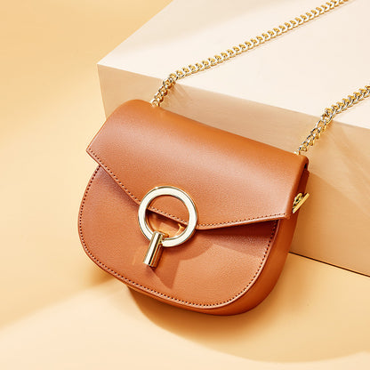 Leather fashion retro design chain covered with ancient round bag