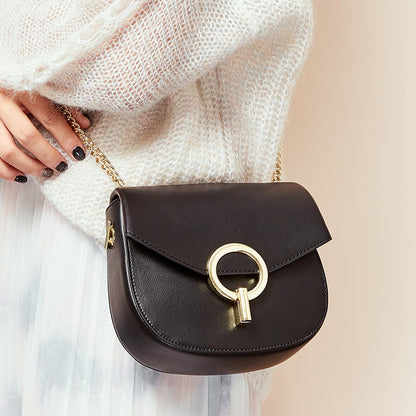 Leather fashion retro design chain covered with ancient round bag