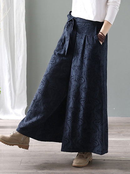 Vintage Loose Jacquard Lace-Up Wide-Leg Pants