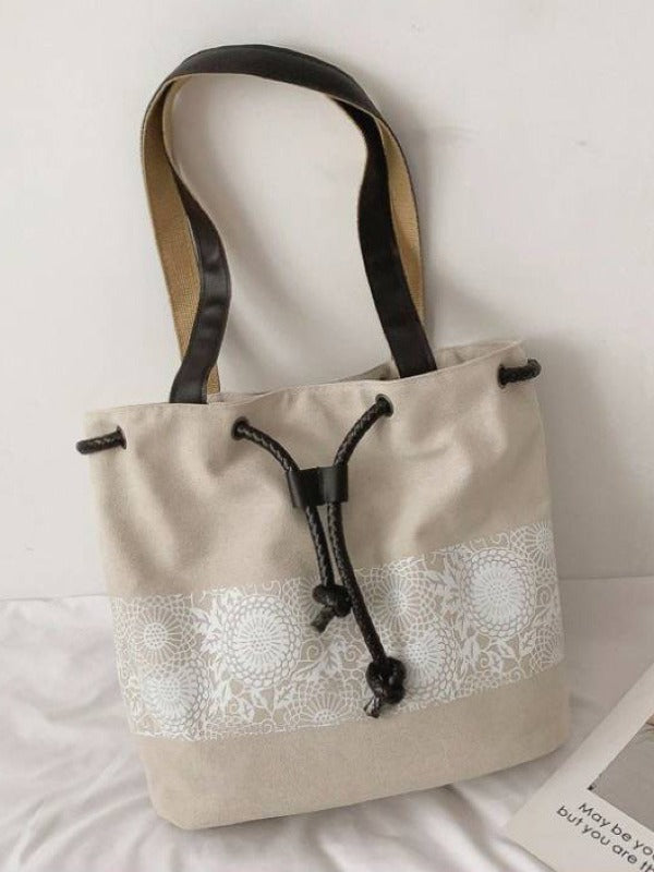 Ethnic Style Printed Canvas Drawstring Bucket Bag