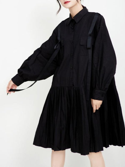 Vintage Solid Ribbon Midi Dress