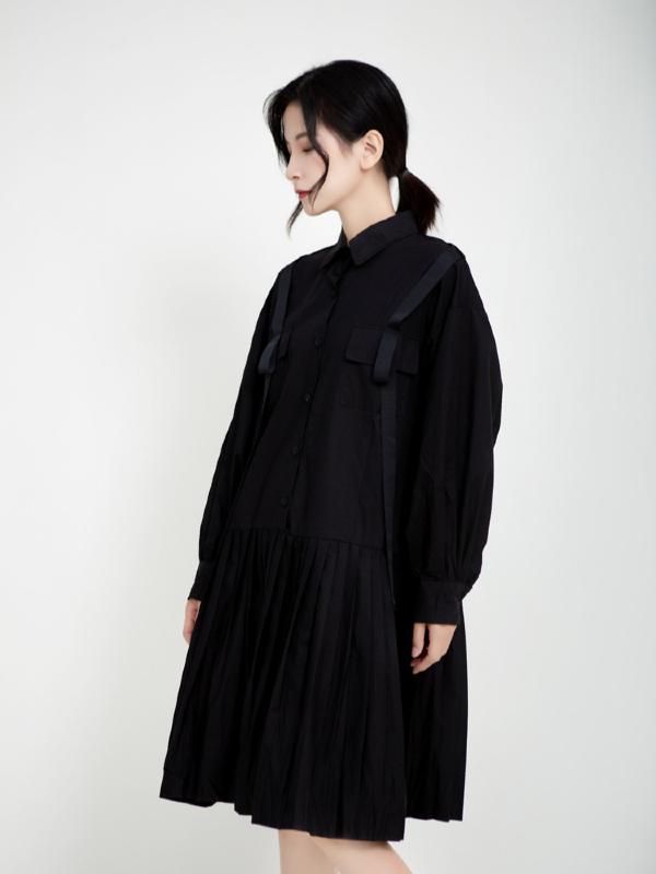 Vintage Solid Ribbon Midi Dress