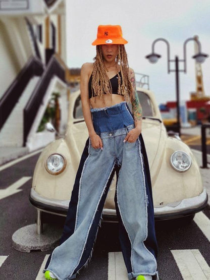 Stylish Empire Fringed Stitching Wide-Leg Jean Pants