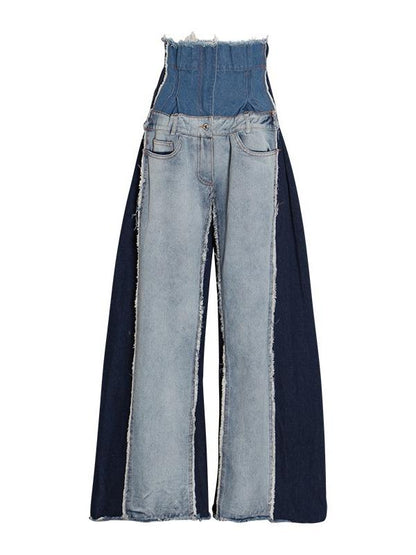 Stylish Empire Fringed Stitching Wide-Leg Jean Pants