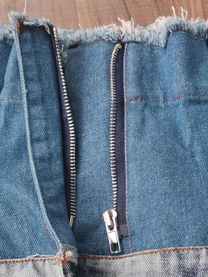 Stylish Empire Fringed Stitching Wide-Leg Jean Pants