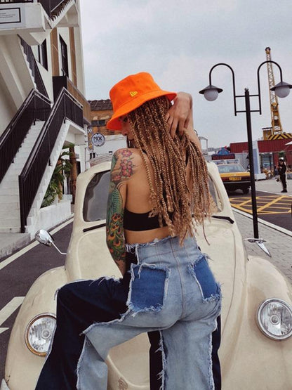 Stylish Empire Fringed Stitching Wide-Leg Jean Pants