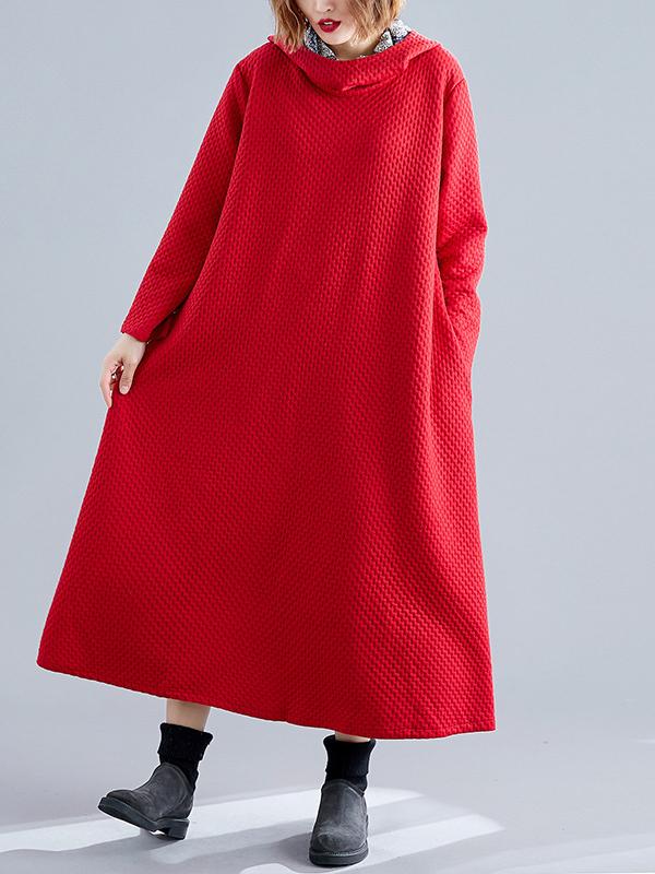 LOOSE A-LINE HOODED LONG SLEEVE DRESS