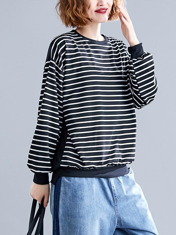 CASUAL STRIPE NECK PRINTED SHIRT