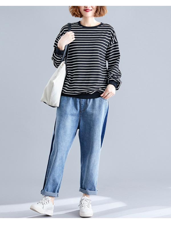 CASUAL STRIPE NECK PRINTED SHIRT