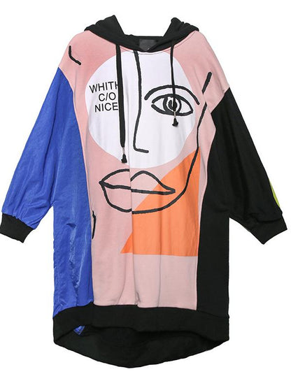 LOOSE PRINTED CONTRAST COLOR HOODIE OUTWEARS