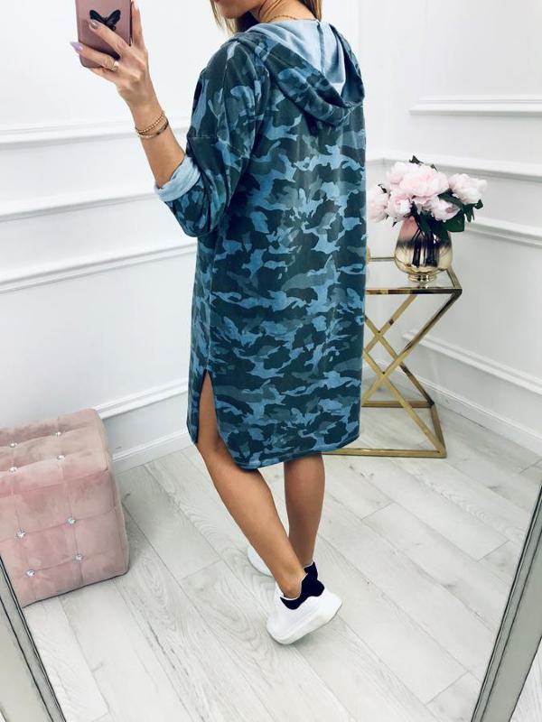 Loose Split-side Printed Hoodie Dress