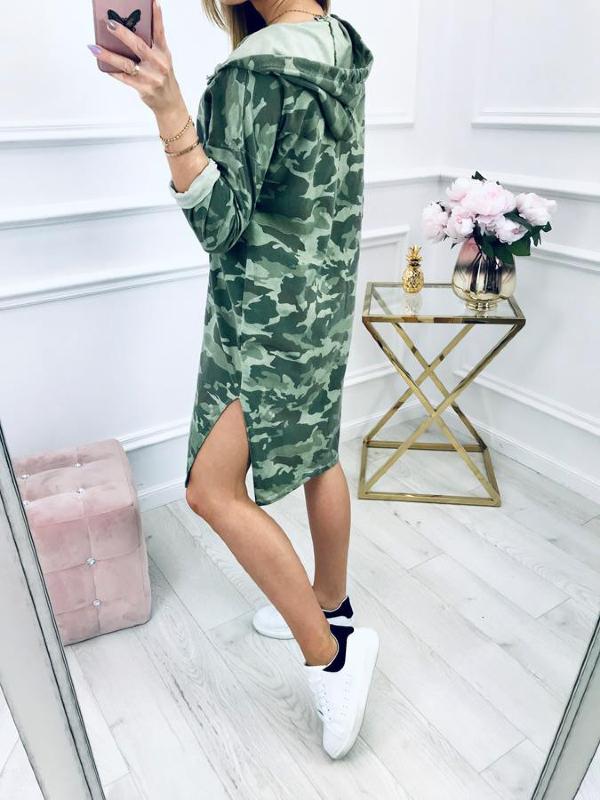 Loose Split-side Printed Hoodie Dress