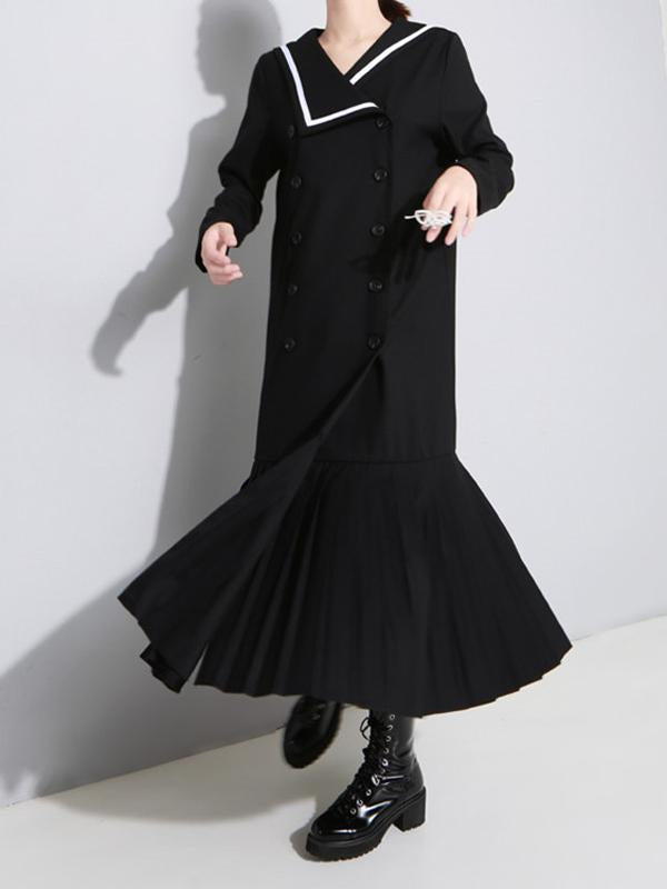 Sailor Collar Fishtail Pleated Windbreaker