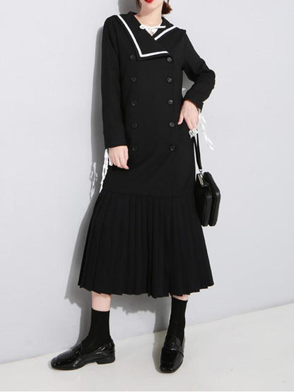 Sailor Collar Fishtail Pleated Windbreaker