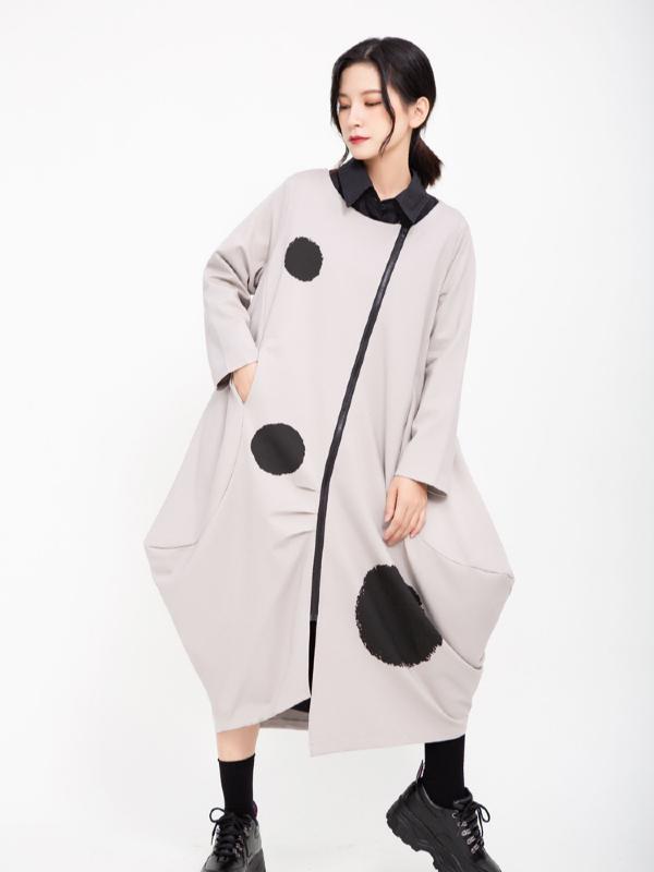 POLKA-DOT PRINTED CROPPED ZIPPER MIDI DRESS OUTWEAR