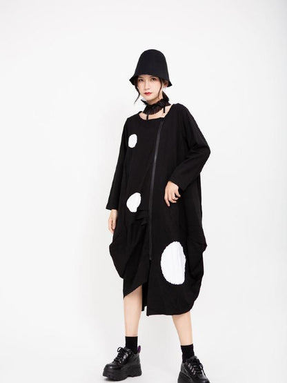 POLKA-DOT PRINTED CROPPED ZIPPER MIDI DRESS OUTWEAR