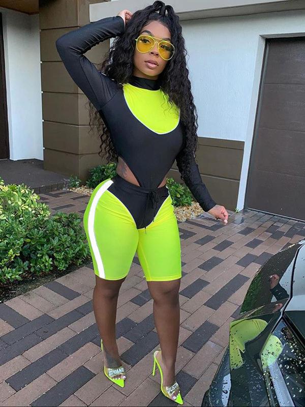 Reflective Split-Joint Backless Tee&Shorts Suits