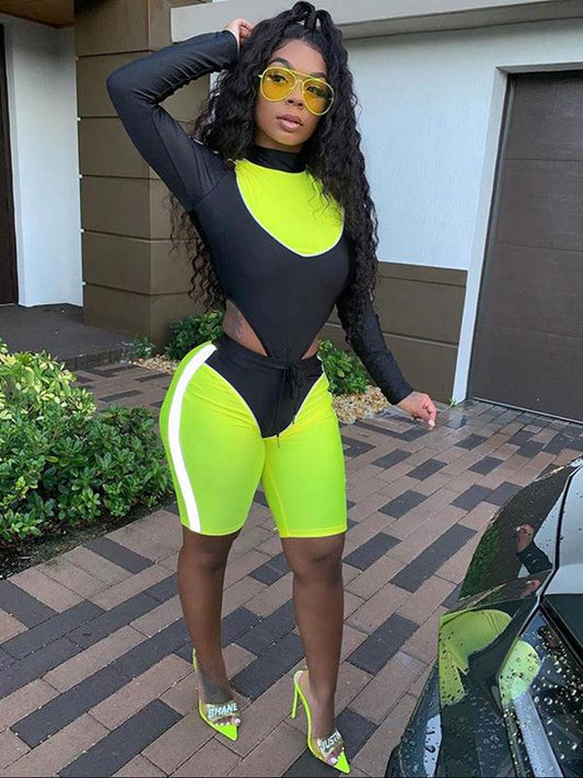 Reflective Split-Joint Backless Tee&Shorts Suits
