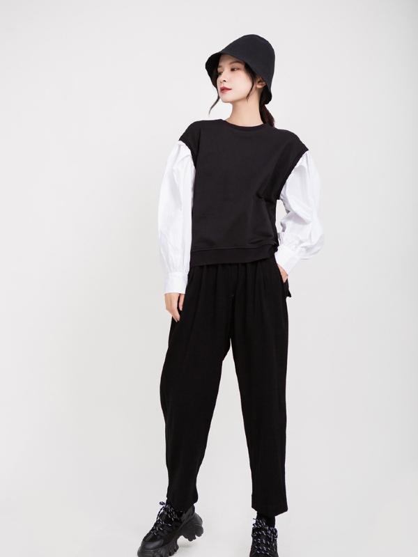 LOOSE LANTERN SLEEVES SPLIT-JOINT SWEATSHIRT