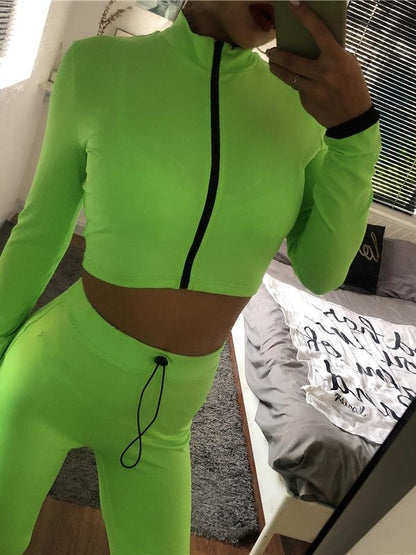 Solid Zipper Tee&Leggings Sports Suits