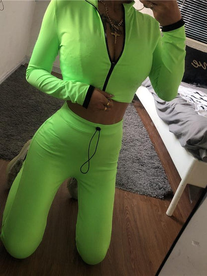 Solid Zipper Tee&Leggings Sports Suits