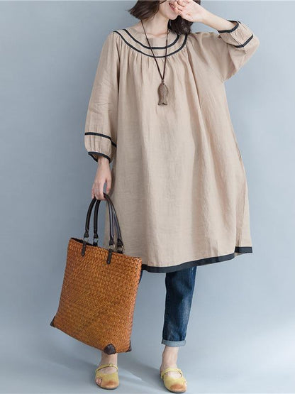 VINTAGE ROUND-NECK PRINTED MIDI DRESS - Zebrant