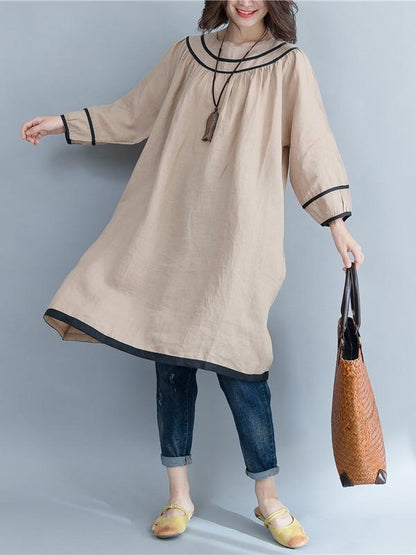 VINTAGE ROUND-NECK PRINTED MIDI DRESS - Zebrant