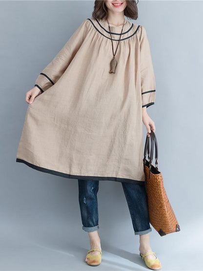 VINTAGE ROUND-NECK PRINTED MIDI DRESS - Zebrant