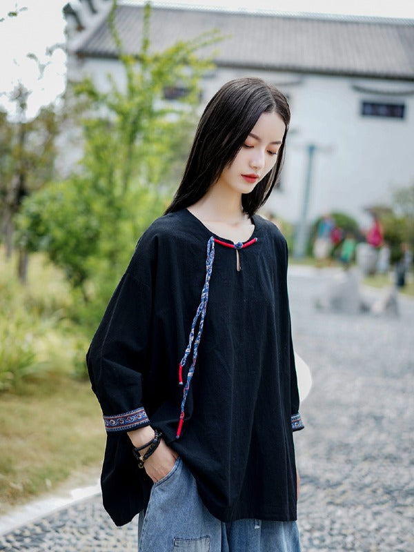 Vintage Loose Handmade Button Cropped T-Shirt