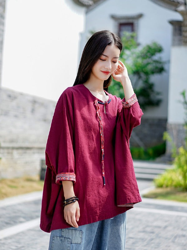 Vintage Loose Handmade Button Cropped T-Shirt