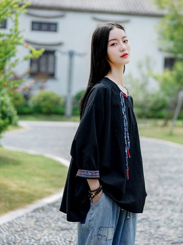 Vintage Loose Handmade Button Cropped T-Shirt