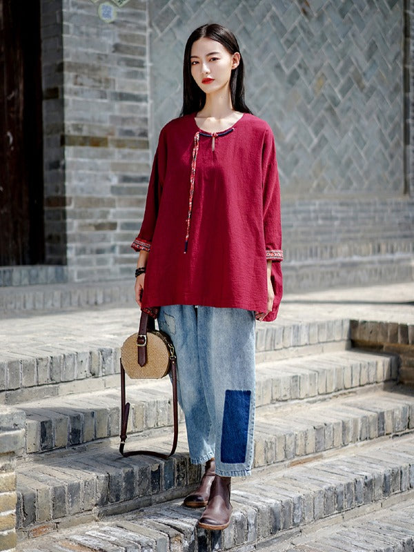 Vintage Loose Handmade Button Cropped T-Shirt