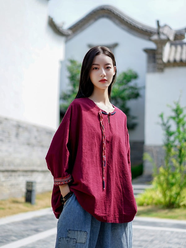 Vintage Loose Handmade Button Cropped T-Shirt