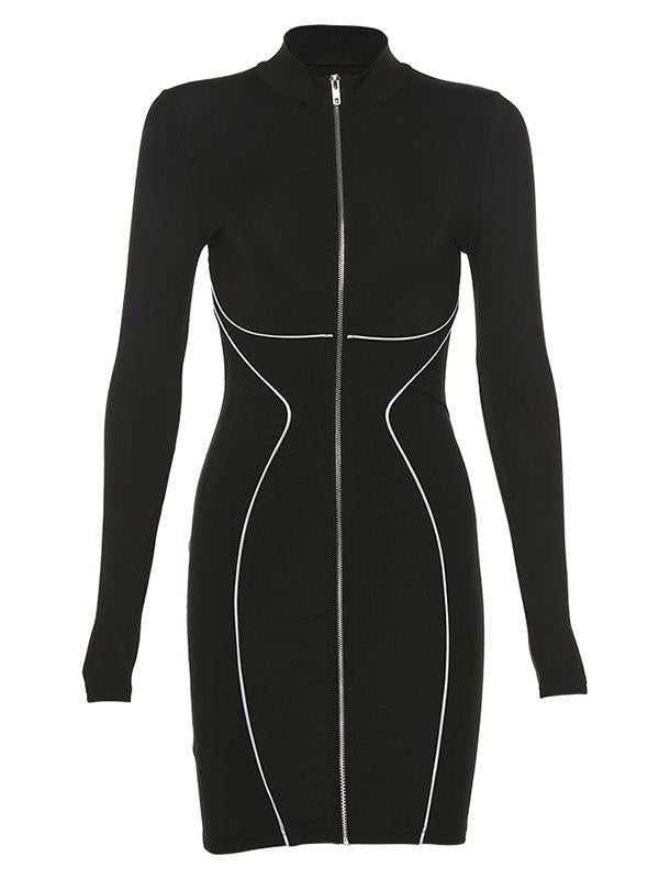Reflective Hip-Package Zipper Mini Dress