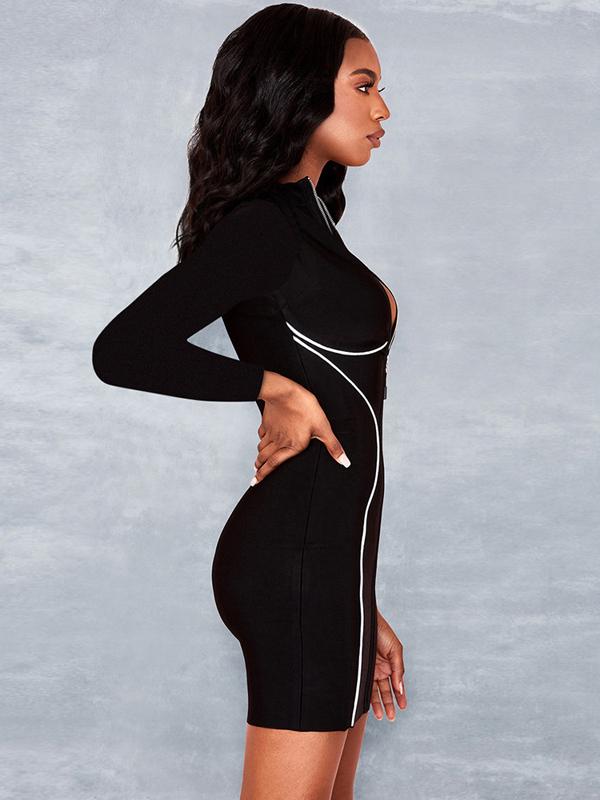 Reflective Hip-Package Zipper Mini Dress