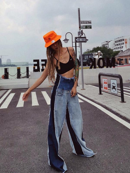 Stylish Empire Fringed Stitching Wide-Leg Jean Pants