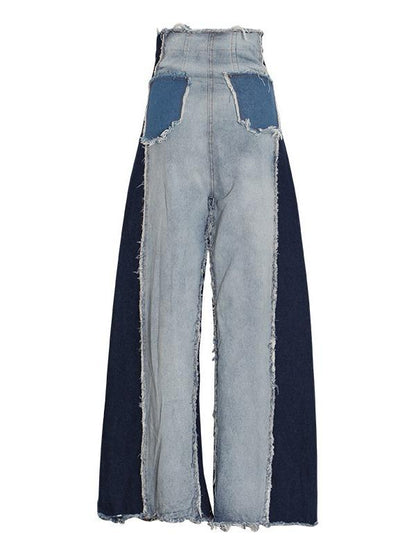 Stylish Empire Fringed Stitching Wide-Leg Jean Pants