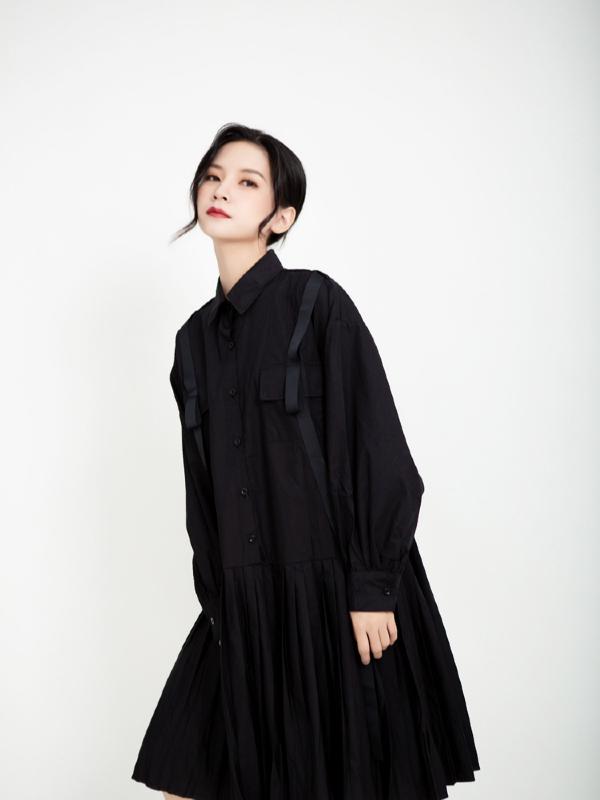 Vintage Solid Ribbon Midi Dress
