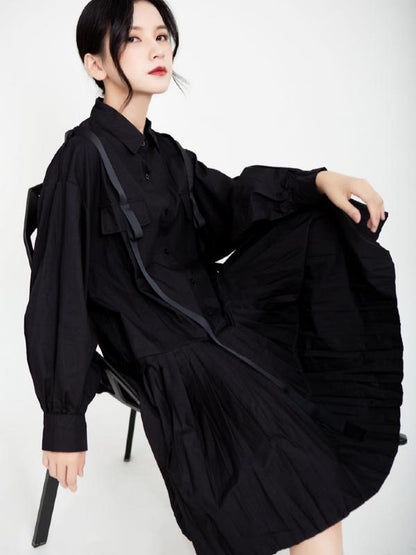 Vintage Solid Ribbon Midi Dress