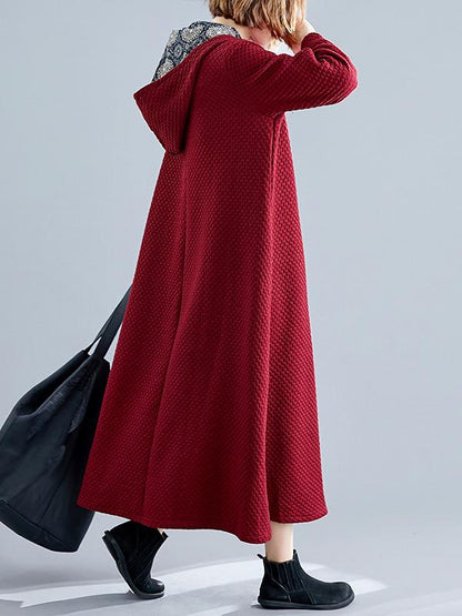 LOOSE A-LINE HOODED LONG SLEEVE DRESS