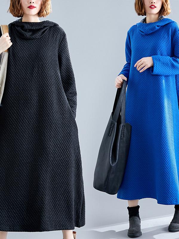 LOOSE A-LINE HOODED LONG SLEEVE DRESS