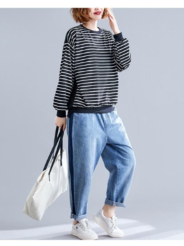 CASUAL STRIPE NECK PRINTED SHIRT