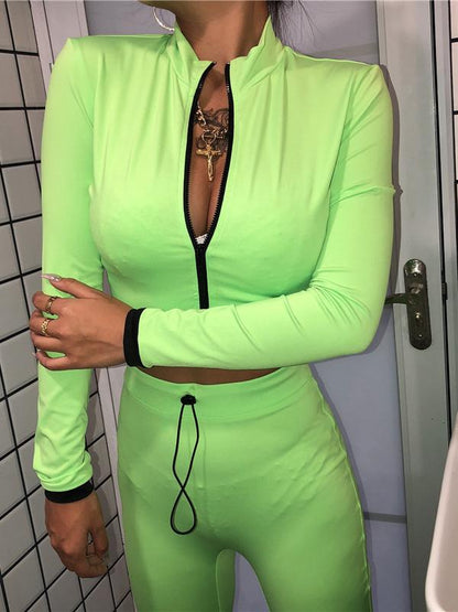 Solid Zipper Tee&Leggings Sports Suits