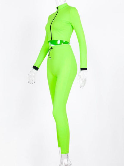 Solid Zipper Tee&Leggings Sports Suits