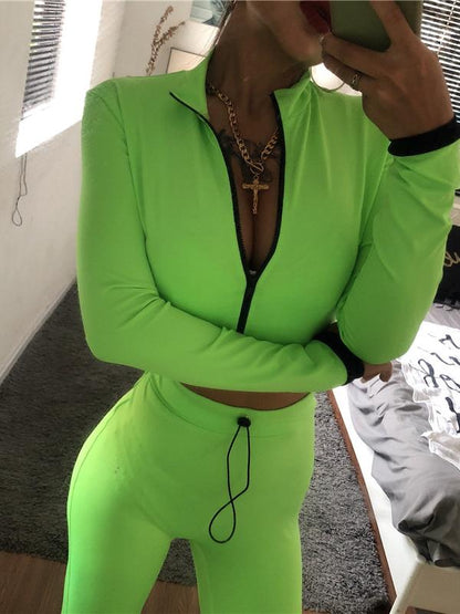 Solid Zipper Tee&Leggings Sports Suits