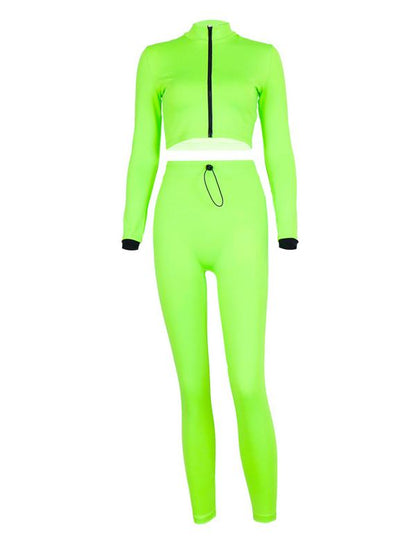 Solid Zipper Tee&Leggings Sports Suits
