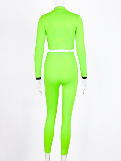 Solid Zipper Tee&Leggings Sports Suits