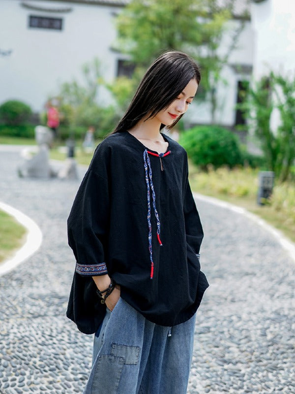 Vintage Loose Handmade Button Cropped T-Shirt